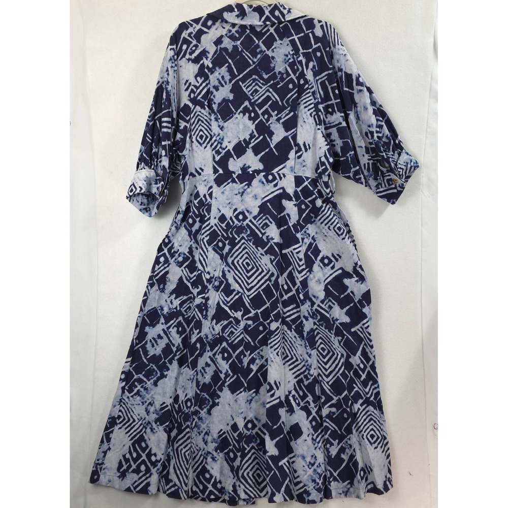 Donna Karan New York Linen Blend Shirt Dress 14 Blue Abstract NWT Coastal Chic - Picture 3 of 13